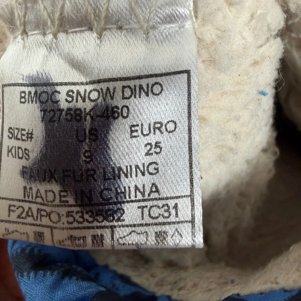 Bogs B-MOC Snow Dino Boots Toddler Size 9 Blue  Waterproof Insulated Faux Fur